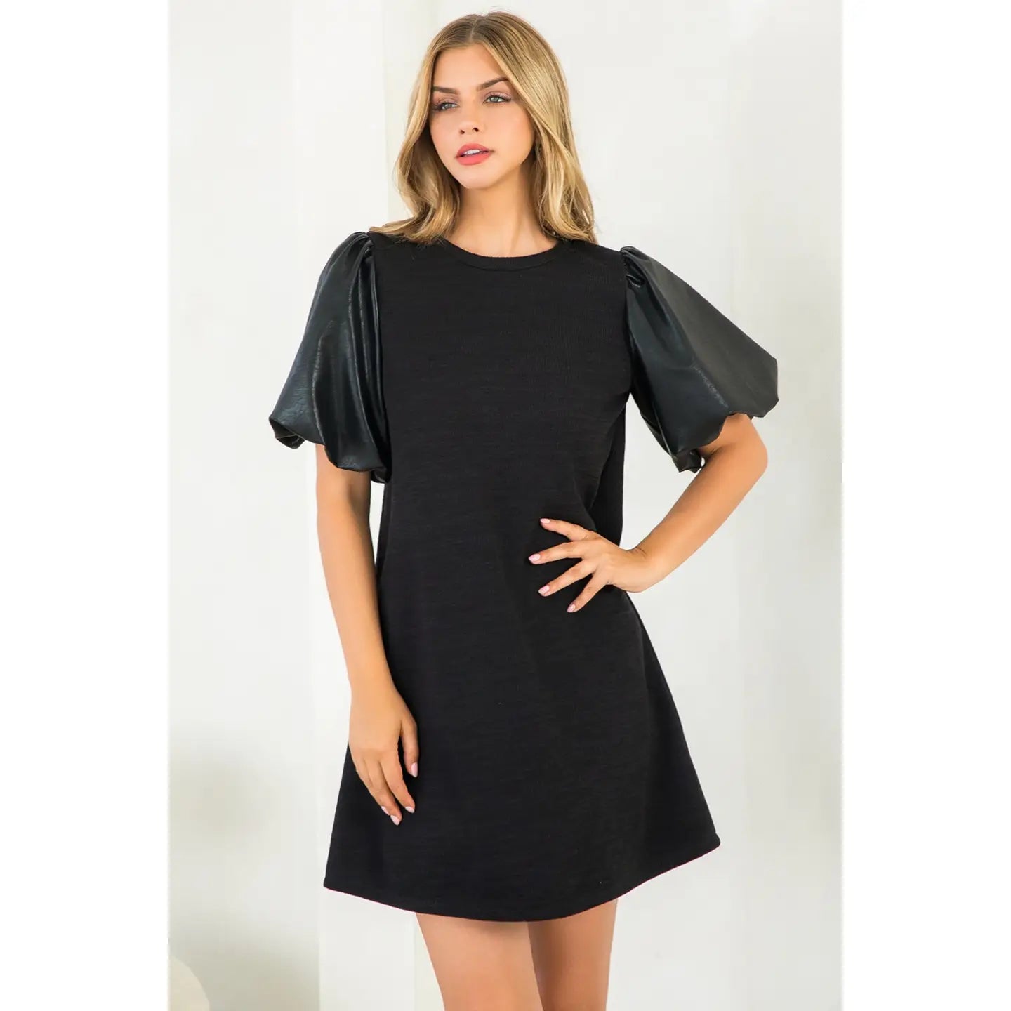 Leather Sleeve Knit Dress