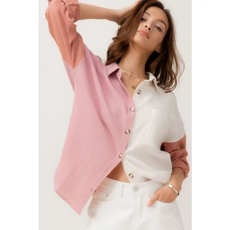 ColorBlock Button-Down Shirt