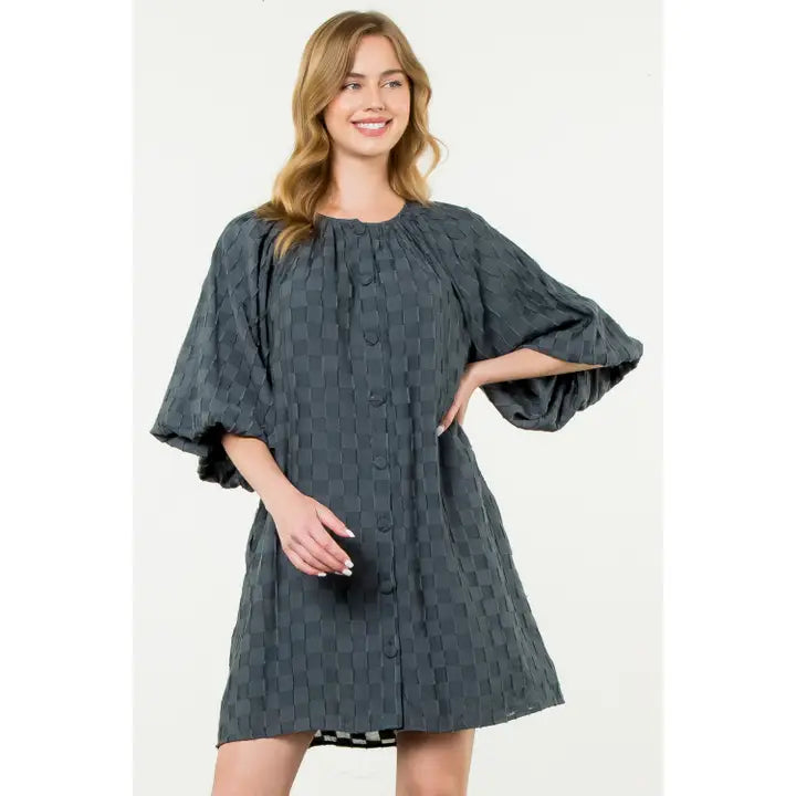 Puff Sleeve Textured Dress