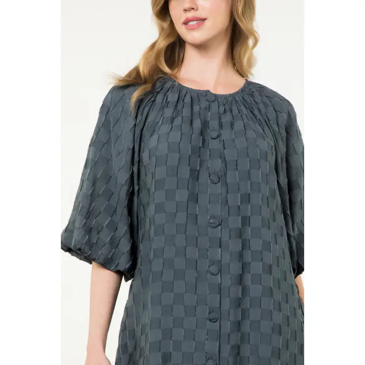Puff Sleeve Textured Dress