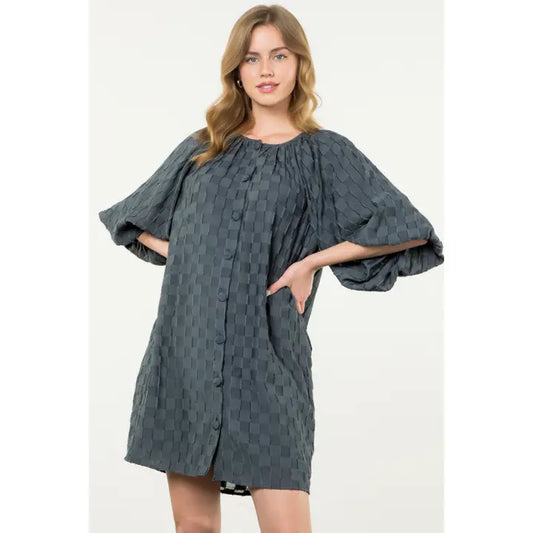 Puff Sleeve Textured Dress